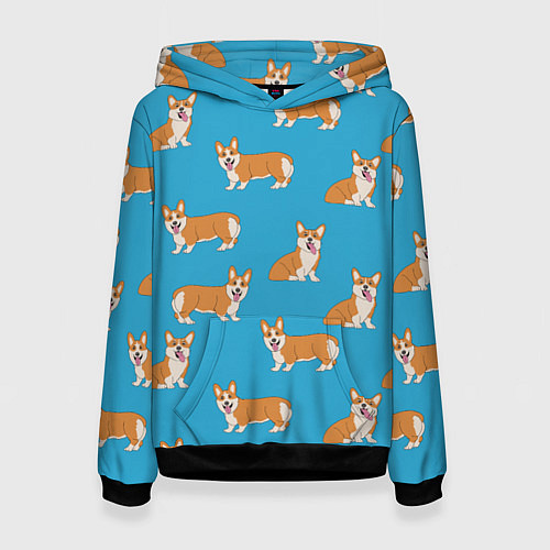 Женская толстовка Счастливые корги паттерн / 3D-Черный – фото 1