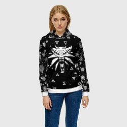 Толстовка-худи женская ЧЁРНЫЙ СВИТЕР ВЕДЬМАК НОВОГОДНИЙ, цвет: 3D-белый — фото 2
