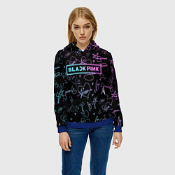 Толстовка-худи женская NEON BLACKPINK АВТОГРАФЫ, цвет: 3D-синий — фото 2