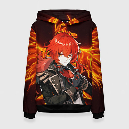 Женская толстовка ОГНЕННЫЙ ФЕНИКС ДИЛЮК, ГЕНШИН ИМПАКТ / 3D-Черный – фото 1