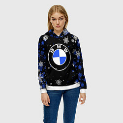 Толстовка-худи женская НОВОГОДНИЙ БМВ НОВЫЙ ГОД BMW, цвет: 3D-белый — фото 2