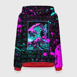 Толстовка-худи женская НЕОНОВЫЕ ВОЛНЫ НЕОН ЯПОНИЯ КАНАГАВА, цвет: 3D-красный