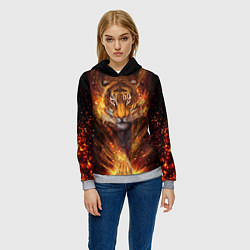 Толстовка-худи женская Огненный тигр Сила огня, цвет: 3D-меланж — фото 2