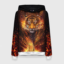 Толстовка-худи женская Огненный тигр Сила огня, цвет: 3D-белый
