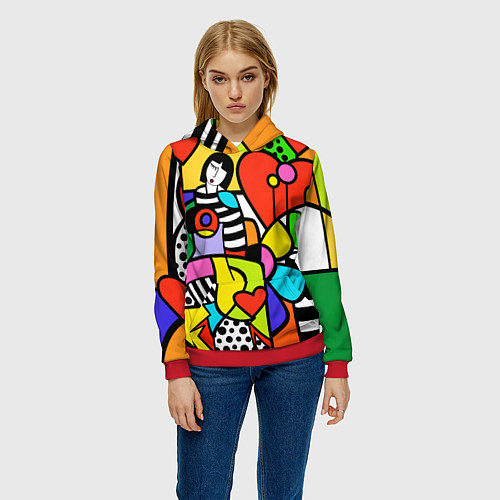 Женская толстовка Romero Britto - valentines day / 3D-Красный – фото 3