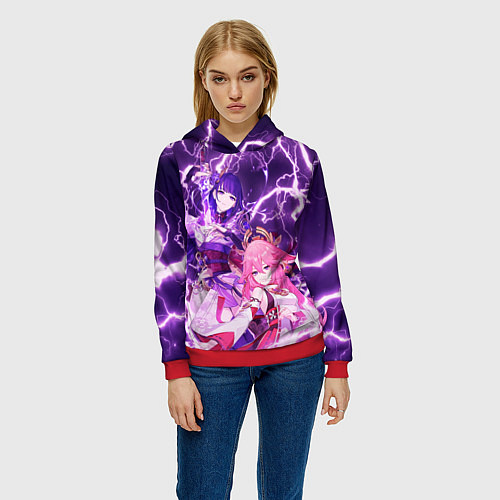 Женская толстовка Genshin Impact - Яэ и Эи / 3D-Красный – фото 3