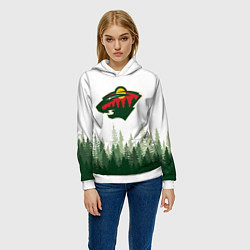 Толстовка-худи женская Minnesota Wild, Миннесота Уайлд Лес, цвет: 3D-белый — фото 2