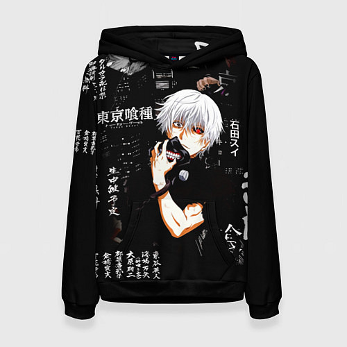Женская толстовка Токийский Гуль на фоне Иероглифов Tokyo Ghoul / 3D-Черный – фото 1