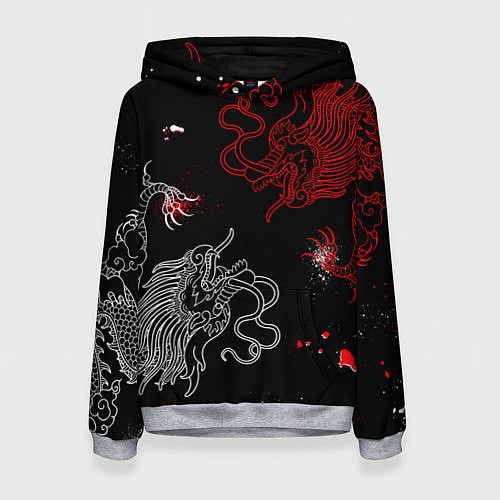 Женская толстовка Китайский дракон Красно - Белый / 3D-Меланж – фото 1