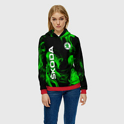 Толстовка-худи женская Skoda: Green Smoke, цвет: 3D-красный — фото 2