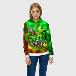 Толстовка-худи женская Plants vs Zombies горохострел и зомби, цвет: 3D-белый — фото 2