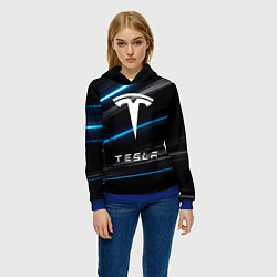 Толстовка-худи женская Tesla - Неоновые полосы, цвет: 3D-синий — фото 2