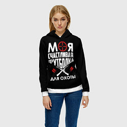 Толстовка-худи женская Моя счастливая футболка для охоты, цвет: 3D-белый — фото 2