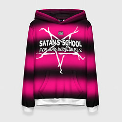 Толстовка-худи женская Satan school for bad boys and girls pink, цвет: 3D-белый