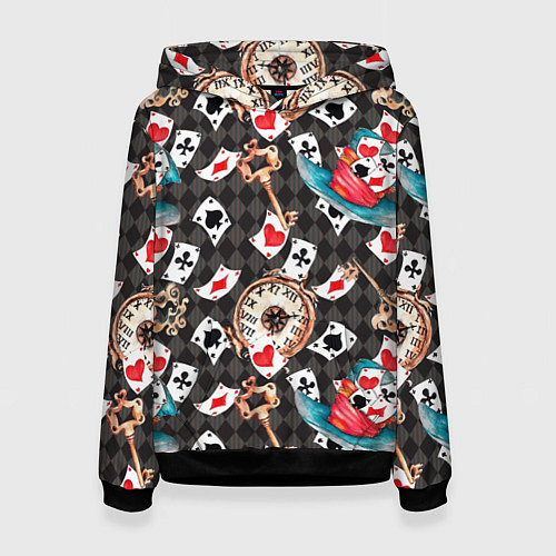 Женская толстовка Алиса в стране чудес - карты и время / 3D-Черный – фото 1