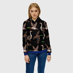 Толстовка-худи женская Утки паттерн, цвет: 3D-синий — фото 2