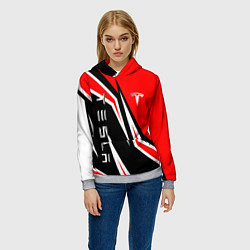 Толстовка-худи женская ТЕСЛА - КРАСНЫЙ СПОРТИВНЫЙ, цвет: 3D-меланж — фото 2