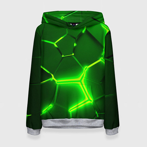 Женская толстовка 3D ПЛИТЫ НЕОН NEON GREEN HEXAGON РАЗЛОМ / 3D-Меланж – фото 1