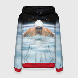 Толстовка-худи женская Плавание Пловец, цвет: 3D-красный