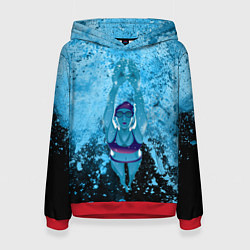 Толстовка-худи женская Спортивное плавание Голубая вода, цвет: 3D-красный