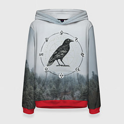 Толстовка-худи женская ВОРОН НА РУНАХ РУНЫ, цвет: 3D-красный