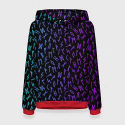 Толстовка-худи женская Рунический алфавит Neon pattern, цвет: 3D-красный