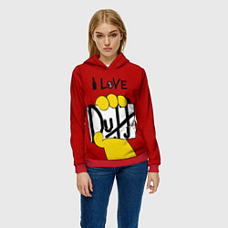 Толстовка-худи женская I LOVE DUFF Симпсоны, Simpsons, цвет: 3D-красный — фото 2