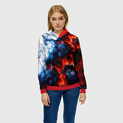 Толстовка-худи женская 3D ЯДЕРНЫЙ КОСМИЧЕСКИЙ ВЗРЫВ ОГОНЬ, цвет: 3D-красный — фото 2