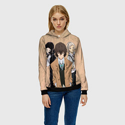 Толстовка-худи женская Великий из бродячих псов, Дазай Осаму, Ацуши Накад, цвет: 3D-черный — фото 2