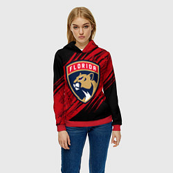 Толстовка-худи женская Florida Panthers, Флорида Пантерз, NHL, цвет: 3D-красный — фото 2