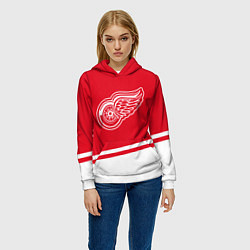 Толстовка-худи женская Detroit Red Wings, Детройт Ред Уингз Диагональные, цвет: 3D-белый — фото 2