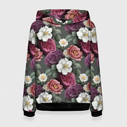 Толстовка-худи женская Bouquet of flowers pattern, цвет: 3D-черный