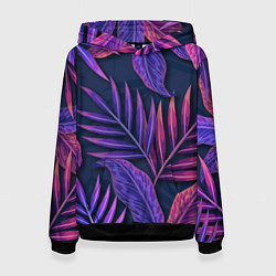 Толстовка-худи женская Neon Tropical plants pattern, цвет: 3D-черный