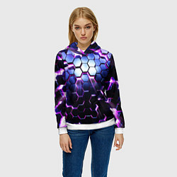 Толстовка-худи женская Соты - 3d, цвет: 3D-белый — фото 2