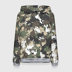 Толстовка-худи женская Камуфляж с кроликами, цвет: 3D-меланж