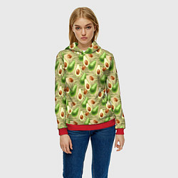 Толстовка-худи женская Авокадо Паттерн 3D, цвет: 3D-красный — фото 2