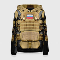 Толстовка-худи женская Бронежилет- армия России, цвет: 3D-черный