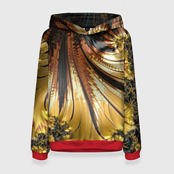 Толстовка-худи женская Черный с золотым фрактал Абстракция, цвет: 3D-красный