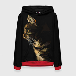 Толстовка-худи женская Задумчивый полосатый кот, цвет: 3D-красный
