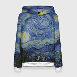Толстовка-худи женская Звездная ночь Ван Гога, цвет: 3D-белый