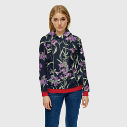 Толстовка-худи женская Цветы Фиолетовые, цвет: 3D-красный — фото 2