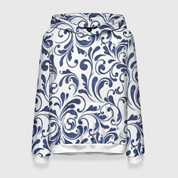 Толстовка-худи женская Гжелевый рисунок, цвет: 3D-белый