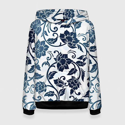 Женская толстовка Гжелевые цветы / 3D-Черный – фото 1