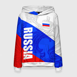 Толстовка-худи женская RUSSIA - SPORTWEAR - ТРИКОЛОР, цвет: 3D-белый