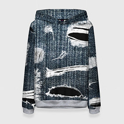 Толстовка-худи женская Джинсовое рваньё Fashion trend, цвет: 3D-меланж