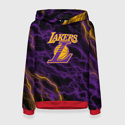 Толстовка-худи женская Лейкерс Lakers яркие молнии, цвет: 3D-красный