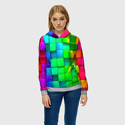 Толстовка-худи женская РАЗНОЦВЕТНЫЕ КУБИКИ MULTICOLORED CUBES, цвет: 3D-меланж — фото 2