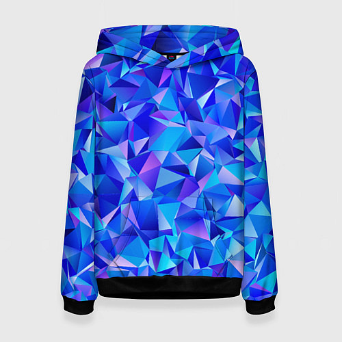 Женская толстовка СИНЕ-ГОЛУБЫЕ полигональные кристаллы / 3D-Черный – фото 1