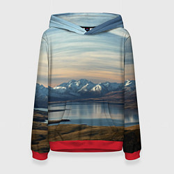 Толстовка-худи женская Горы озеро природа, цвет: 3D-красный