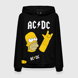 Толстовка-худи женская AC DC ГОМЕР СИМПСОН SIMPSONS, цвет: 3D-черный